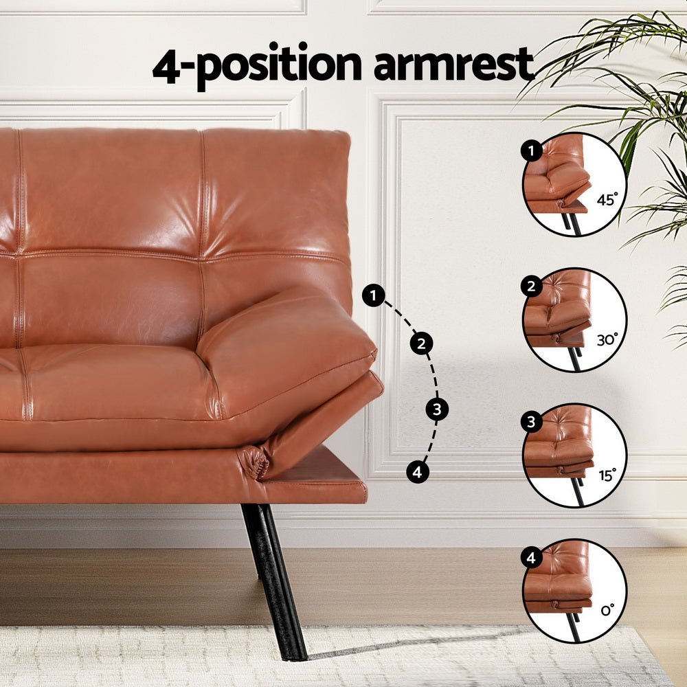 Sofa Bed Convertible 3 Seater Couch Recliner Lounge Chair Leather Brown - Furniture > Sofas > Sofas & Sofa Beds - Rivercity House & Home Co. (ABN 18 642 972 209) - Affordable Modern Furniture Australia