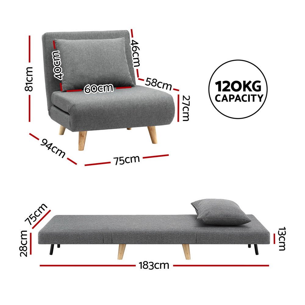 Sofa Bed Convertible Couch Recliner Lounge Chair Linen Grey - Furniture > Sofas > Sofas & Sofa Beds - Rivercity House & Home Co. (ABN 18 642 972 209) - Affordable Modern Furniture Australia