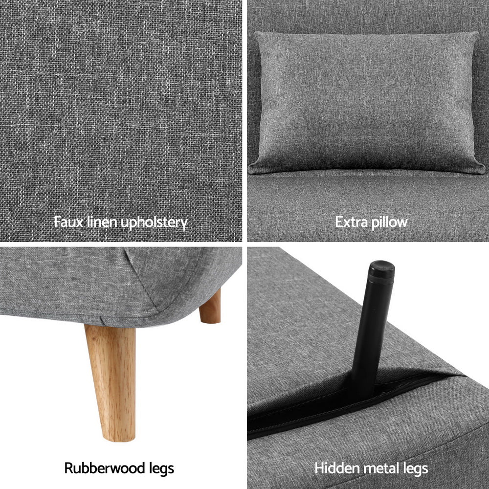Sofa Bed Convertible Couch Recliner Lounge Chair Linen Grey - Furniture > Sofas > Sofas & Sofa Beds - Rivercity House & Home Co. (ABN 18 642 972 209) - Affordable Modern Furniture Australia