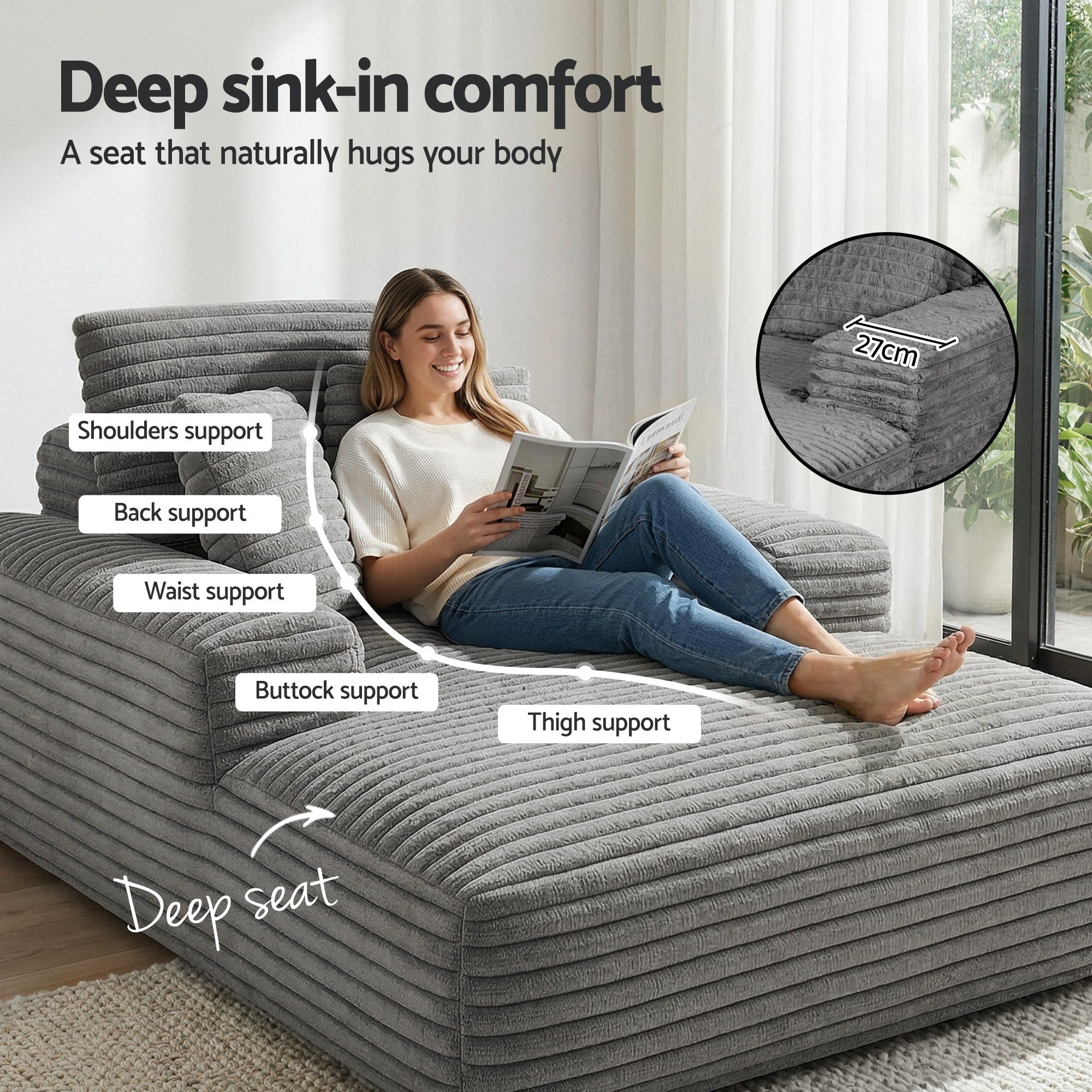 Sofa Bed Lounge Chair Recliner Couch Reading Chairs Sleeper Cloud Sofas - Furniture > Sofas > Sofas & Sofa Beds - Rivercity House & Home Co. (ABN 18 642 972 209) - Affordable Modern Furniture Australia