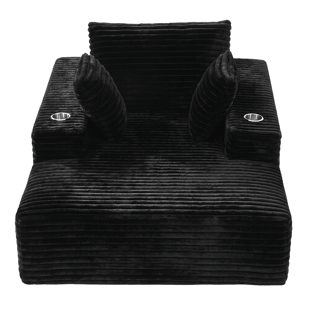 Sofa Bed Lounge Chair Single Seater with Chaise and Cup Holders - Black Faux Fur - Furniture > Sofas > Sofas & Sofa Beds - Rivercity House & Home Co. (ABN 18 642 972 209) - Affordable Modern Furniture Australia
