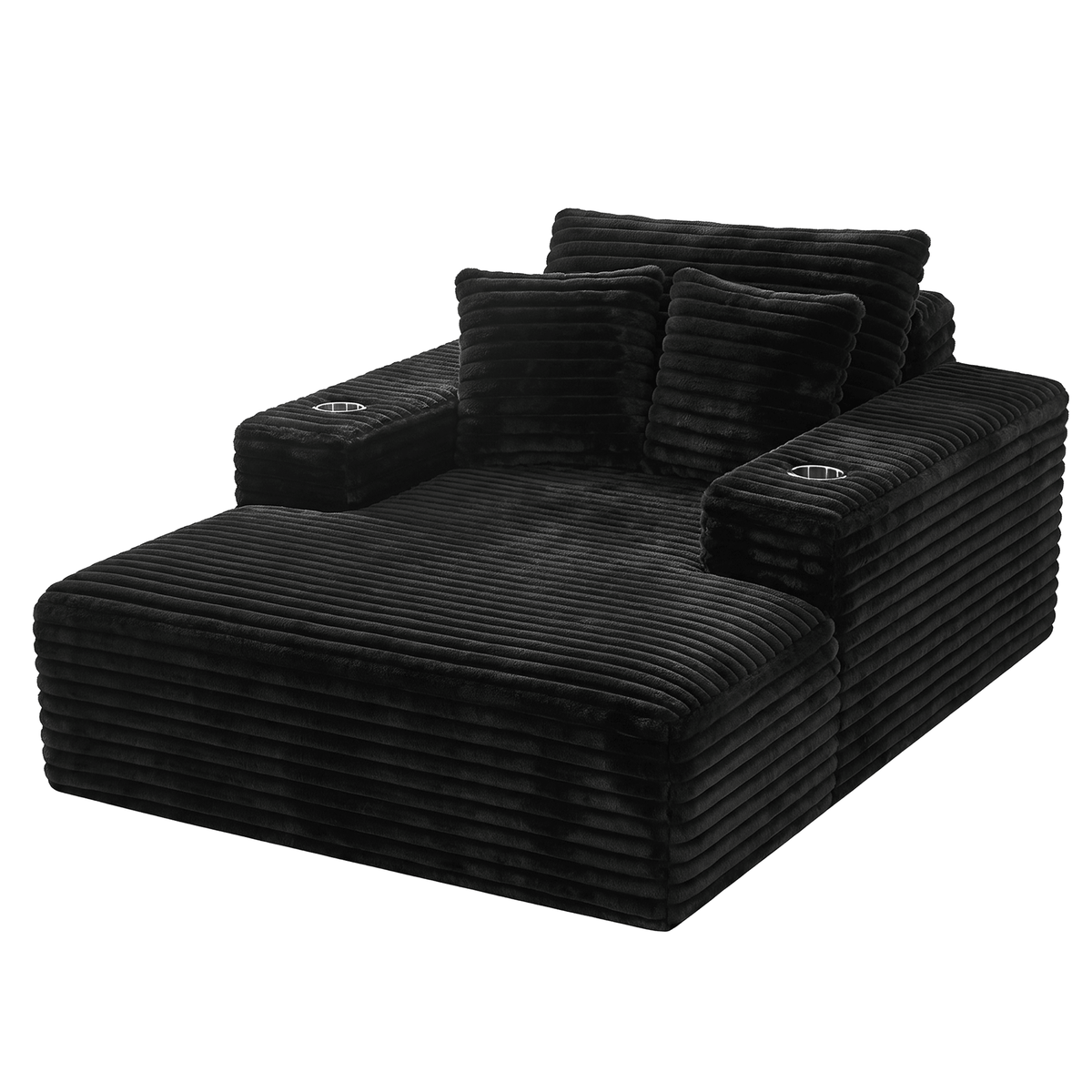 Sofa Bed Lounge Chair Single Seater with Chaise and Cup Holders - Black Faux Fur - Furniture > Sofas > Sofas & Sofa Beds - Rivercity House & Home Co. (ABN 18 642 972 209) - Affordable Modern Furniture Australia