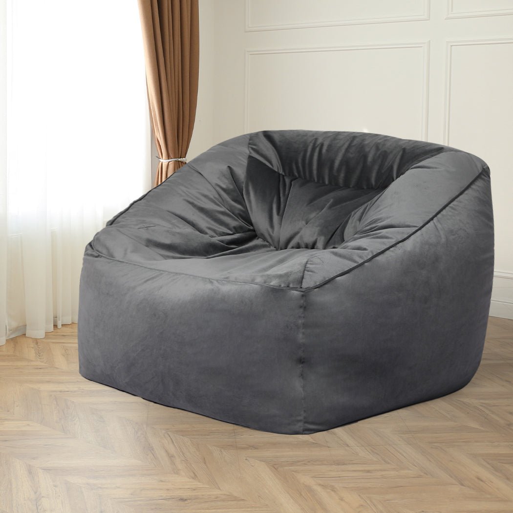 Soft Velvet Bean Bag Chair Cover 100cm x 100cm x 80cm - Dark Grey - Rivercity House & Home Co. (ABN 18 642 972 209) - Affordable Modern Furniture Australia