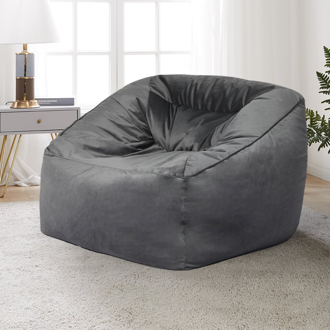 Soft Velvet Bean Bag Chair Cover 100cm x 100cm x 80cm - Dark Grey - Rivercity House & Home Co. (ABN 18 642 972 209) - Affordable Modern Furniture Australia
