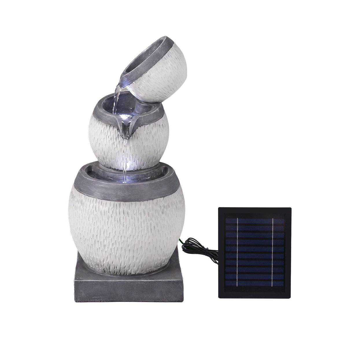 Solar Fountain 3-Level Cascading Bowl Water Feature 52cm - Grey - Home & Garden > Fountains > Fountains & Ponds - Rivercity House & Home Co. (ABN 18 642 972 209) - Affordable Modern Furniture Australia