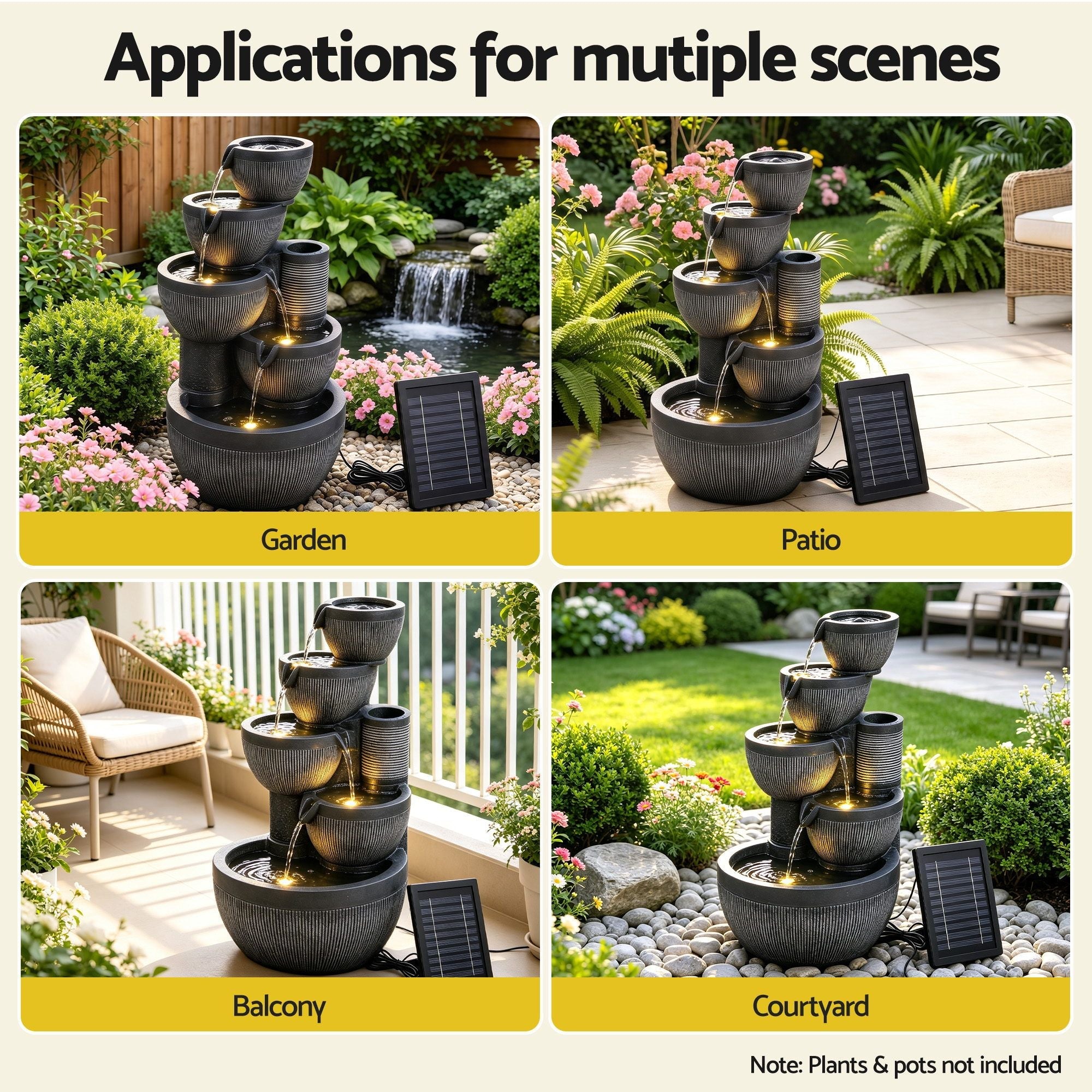 Solar Fountain Water Feature 5-Tier Cascading Bowl Grey 51cm - Home & Garden > Fountains > Fountains & Ponds - Rivercity House & Home Co. (ABN 18 642 972 209) - Affordable Modern Furniture Australia