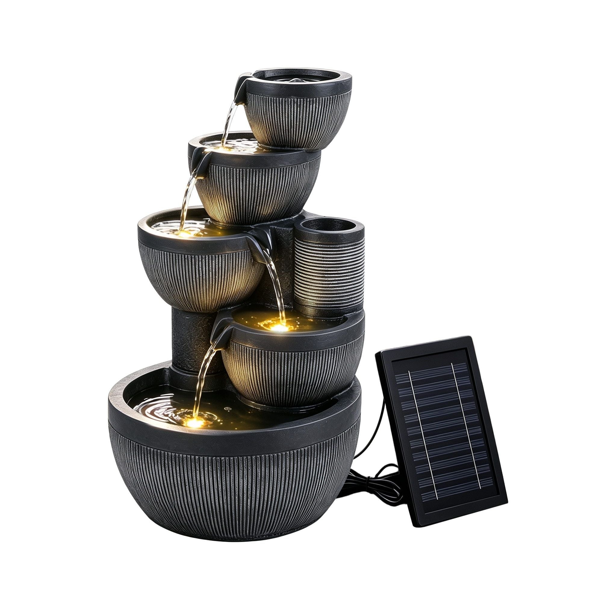 Solar Fountain Water Feature 5-Tier Cascading Bowl Grey 51cm - Home & Garden > Fountains > Fountains & Ponds - Rivercity House & Home Co. (ABN 18 642 972 209) - Affordable Modern Furniture Australia