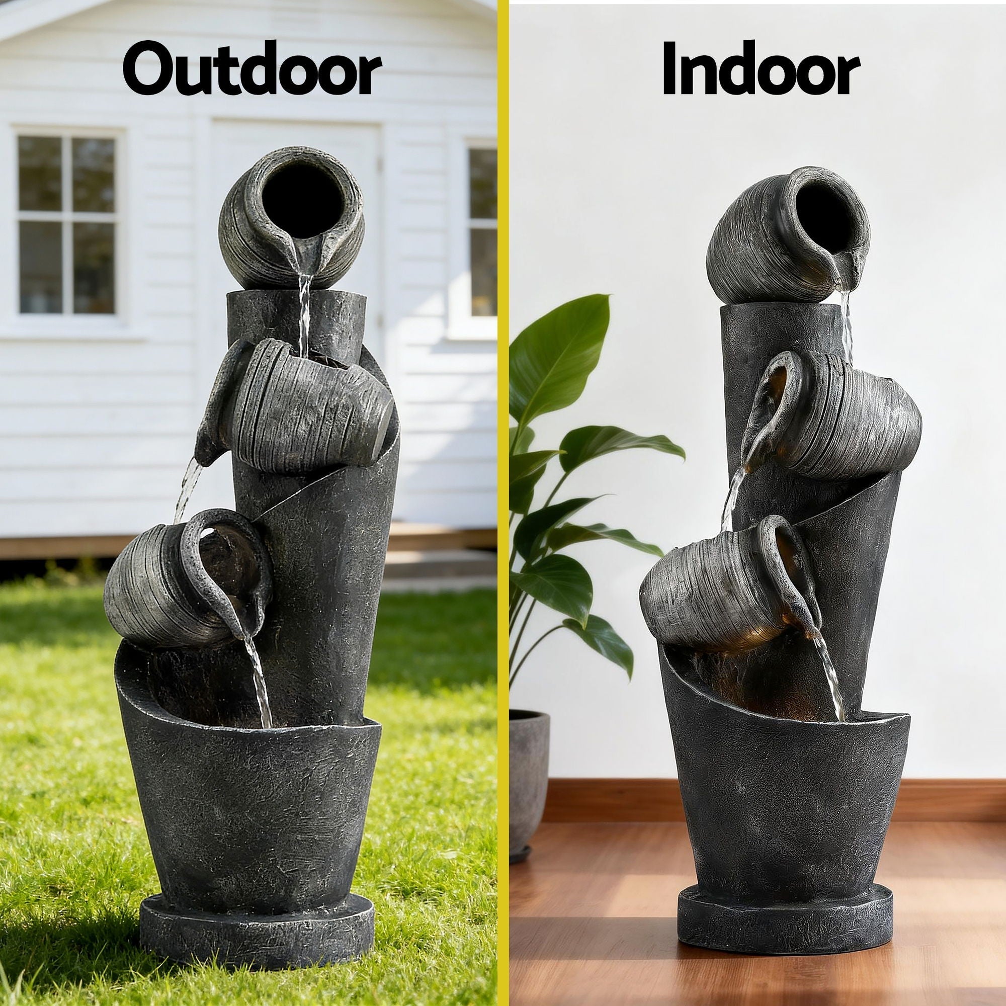 Solar Fountain Water Feature Cascading Fountain 3 - Tier Pot LED Lights 80CM Grey - Home & Garden > Fountains > Fountains & Ponds - Rivercity House & Home Co. (ABN 18 642 972 209) - Affordable Modern Furniture Australia