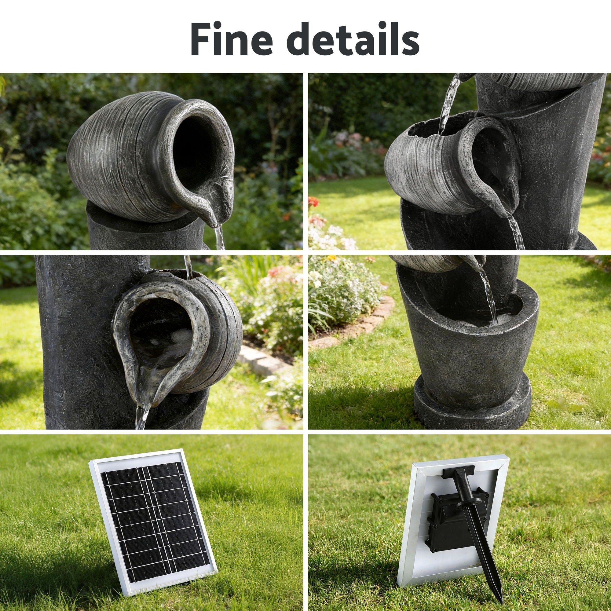 Solar Fountain Water Feature Cascading Fountain 3 - Tier Pot LED Lights 80CM Grey - Home & Garden > Fountains > Fountains & Ponds - Rivercity House & Home Co. (ABN 18 642 972 209) - Affordable Modern Furniture Australia