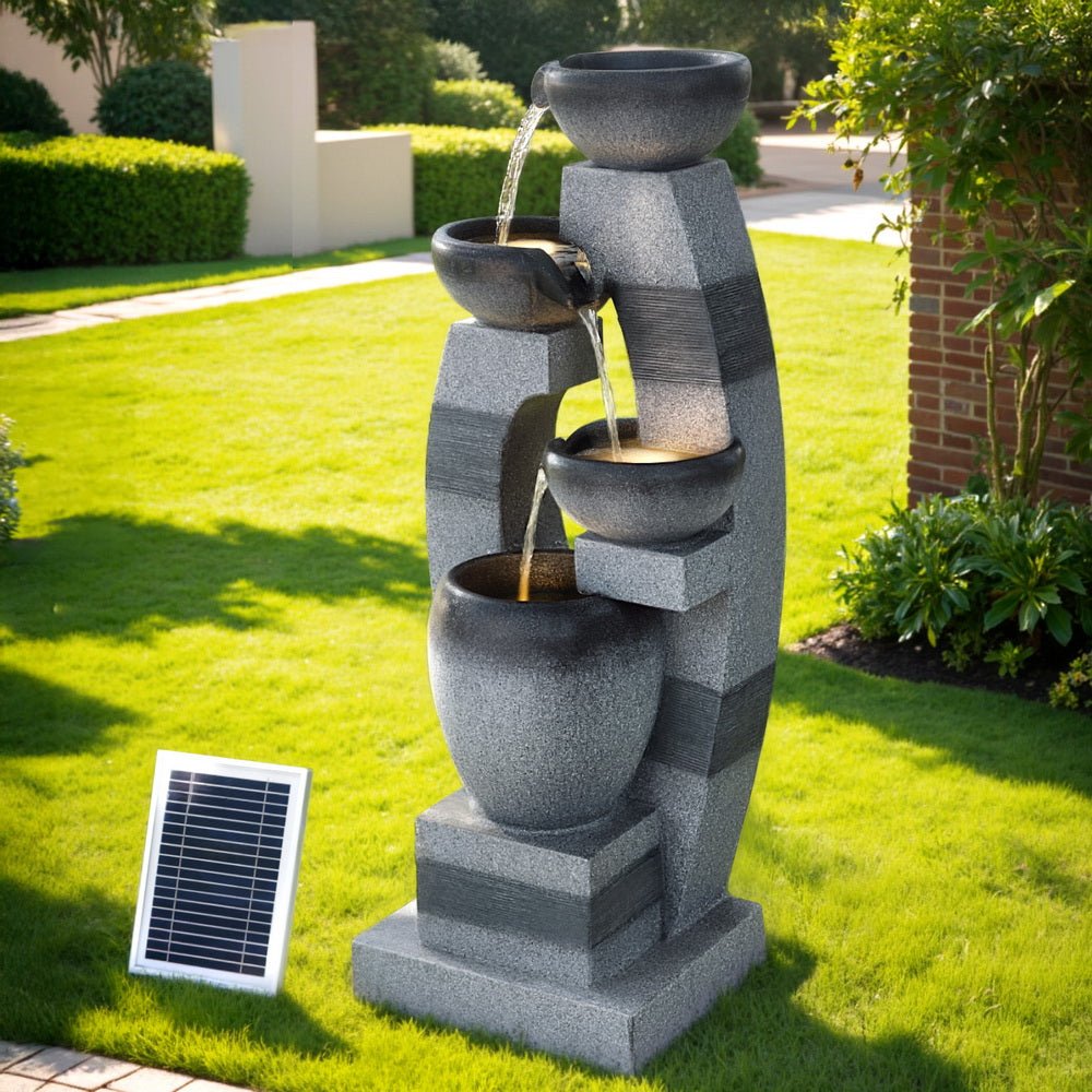 Solar Fountain Water Feature Outdoor Fountain Indoor 3 - Tier Bowl Cascading Grey - Home & Garden > Fountains > Fountain & Ponds Accessories - Rivercity House & Home Co. (ABN 18 642 972 209) - Affordable Modern Furniture Australia