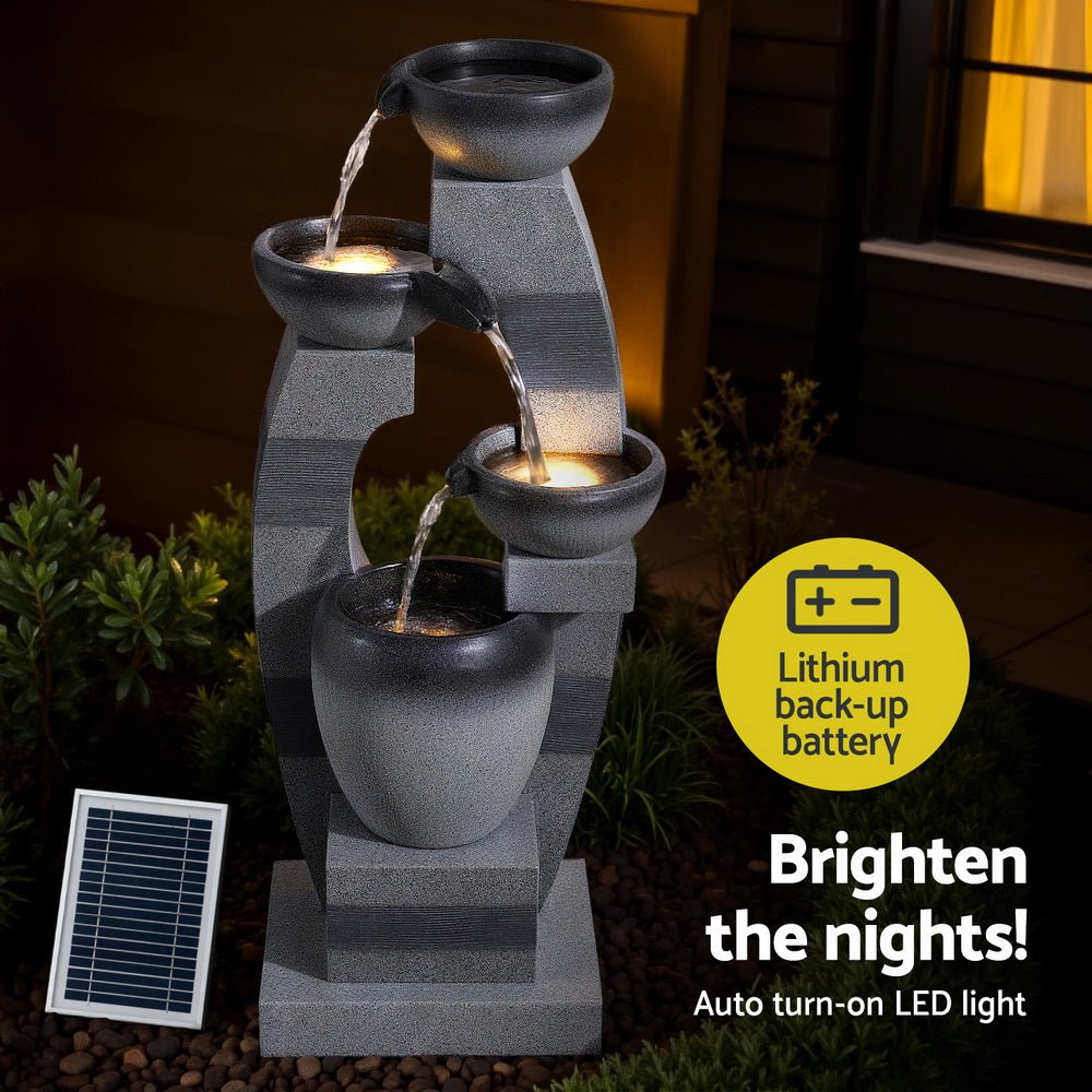 Solar Fountain Water Feature Outdoor Fountain Indoor 3 - Tier Bowl Cascading Grey - Home & Garden > Fountains > Fountain & Ponds Accessories - Rivercity House & Home Co. (ABN 18 642 972 209) - Affordable Modern Furniture Australia