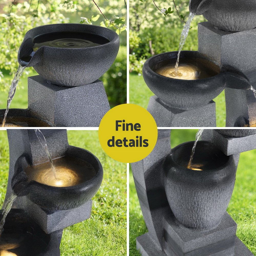 Solar Fountain Water Feature Outdoor Fountain Indoor 3 - Tier Bowl Cascading Grey - Home & Garden > Fountains > Fountain & Ponds Accessories - Rivercity House & Home Co. (ABN 18 642 972 209) - Affordable Modern Furniture Australia