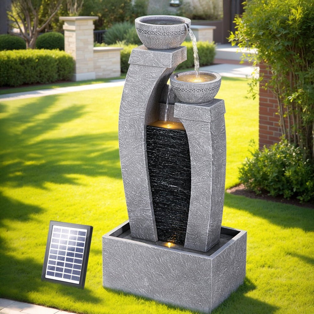 Solar Fountain Water Feature Outdoor Fountain Indoor 3 - Tier Cascading Grey - Home & Garden > Fountains > Fountain & Ponds Accessories - Rivercity House & Home Co. (ABN 18 642 972 209) - Affordable Modern Furniture Australia