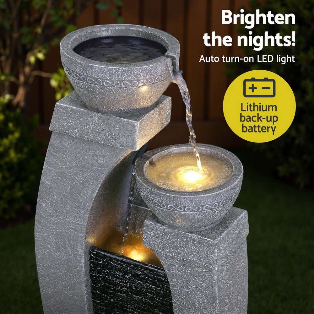 Solar Fountain Water Feature Outdoor Fountain Indoor 3 - Tier Cascading Grey - Home & Garden > Fountains > Fountain & Ponds Accessories - Rivercity House & Home Co. (ABN 18 642 972 209) - Affordable Modern Furniture Australia