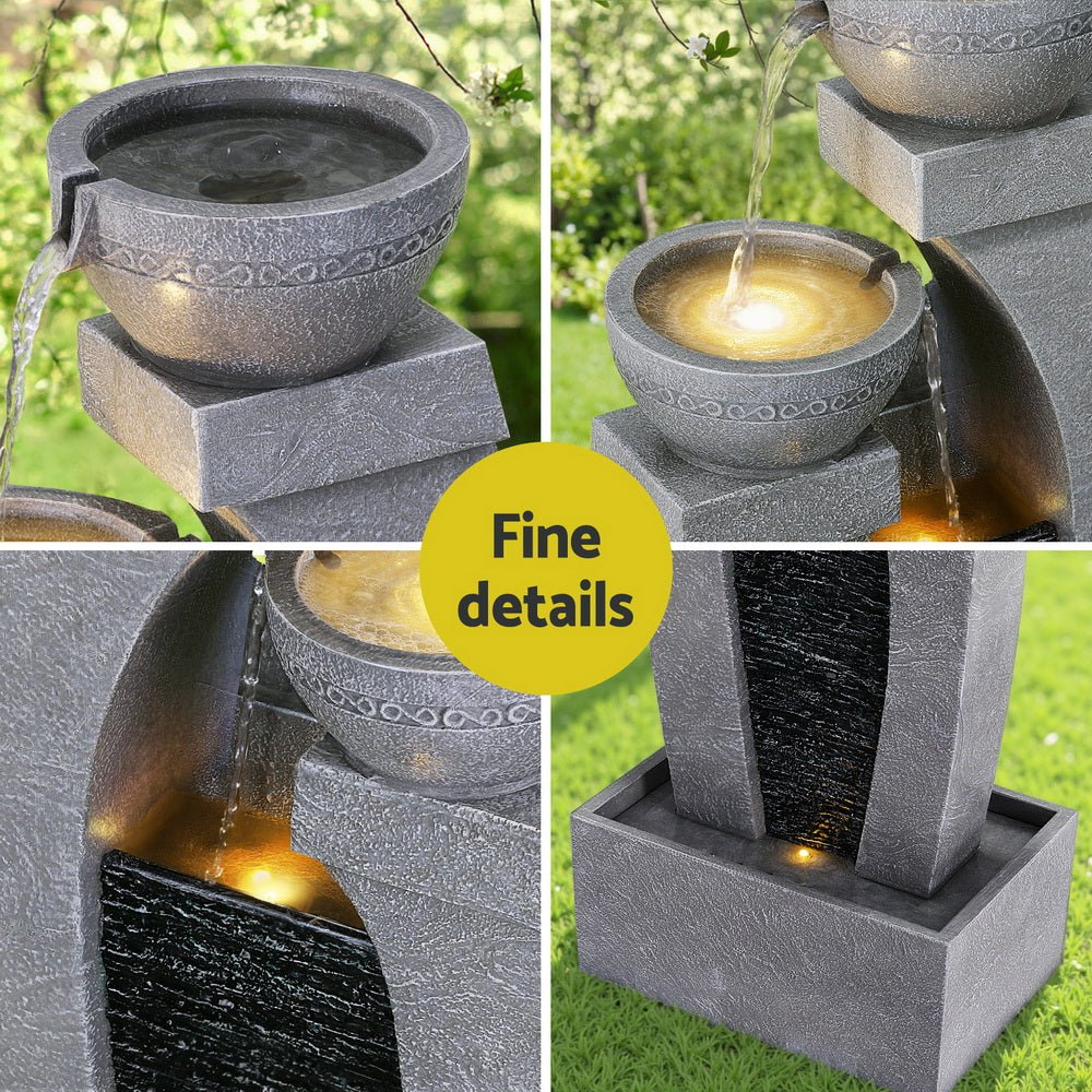 Solar Fountain Water Feature Outdoor Fountain Indoor 3 - Tier Cascading Grey - Home & Garden > Fountains > Fountain & Ponds Accessories - Rivercity House & Home Co. (ABN 18 642 972 209) - Affordable Modern Furniture Australia