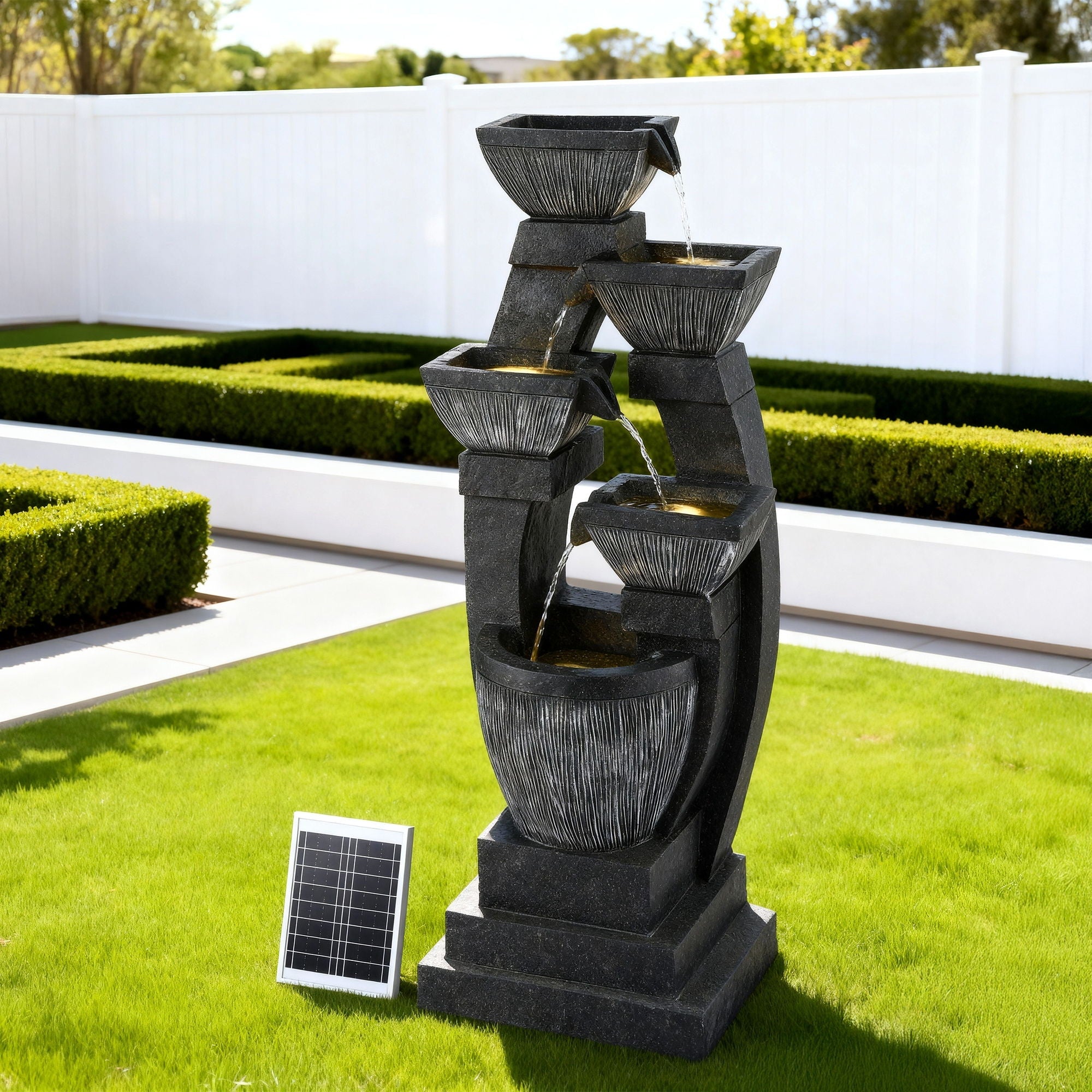 Solar Fountain Water Feature Outdoor Fountain Indoor 5 - Tier Bowl Cascading Grey - Home & Garden > Fountains > Fountains & Ponds - Rivercity House & Home Co. (ABN 18 642 972 209) - Affordable Modern Furniture Australia