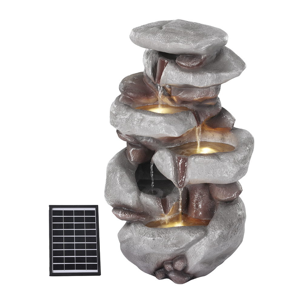 Solar Fountain Water Feature Outdoor Indoor 4 - Tier Brown - Home & Garden > Fountains > Fountains & Ponds - Rivercity House & Home Co. (ABN 18 642 972 209) - Affordable Modern Furniture Australia