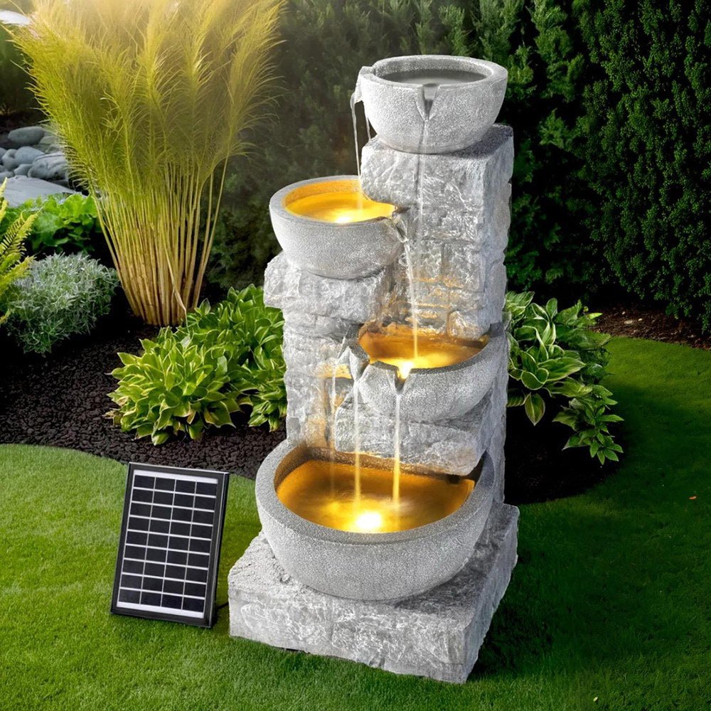 Solar Fountain Water Feature Outdoor LED Lights Gray - Home & Garden > Fountains > Fountains & Ponds - Rivercity House & Home Co. (ABN 18 642 972 209) - Affordable Modern Furniture Australia