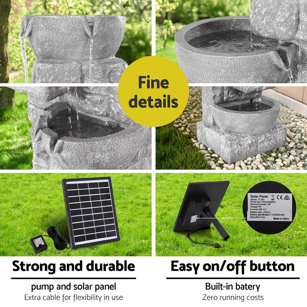 Solar Fountain Water Feature Outdoor LED Lights Gray - Home & Garden > Fountains > Fountains & Ponds - Rivercity House & Home Co. (ABN 18 642 972 209) - Affordable Modern Furniture Australia
