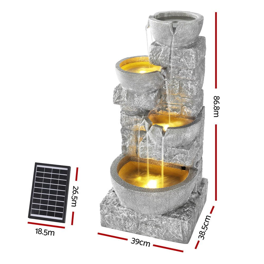 Solar Fountain Water Feature Outdoor LED Lights Gray - Home & Garden > Fountains > Fountains & Ponds - Rivercity House & Home Co. (ABN 18 642 972 209) - Affordable Modern Furniture Australia