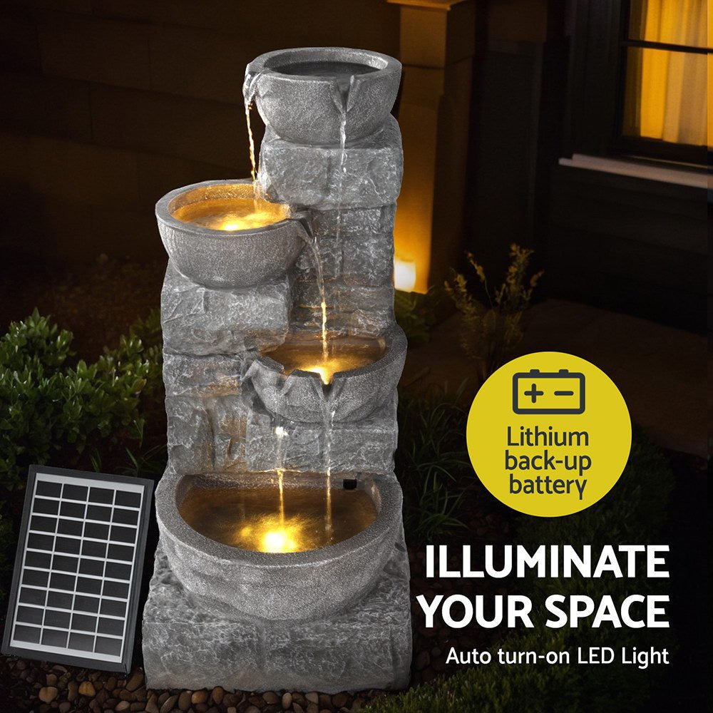 Solar Fountain Water Feature Outdoor LED Lights Gray - Home & Garden > Fountains > Fountains & Ponds - Rivercity House & Home Co. (ABN 18 642 972 209) - Affordable Modern Furniture Australia