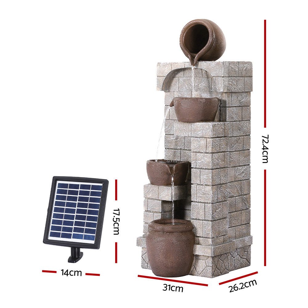 Solar Fountain Water Feature Pot Outdoor Indoor 4 - Tier Cascading Brown - Home & Garden > Fountains > Fountains & Ponds - Rivercity House & Home Co. (ABN 18 642 972 209) - Affordable Modern Furniture Australia