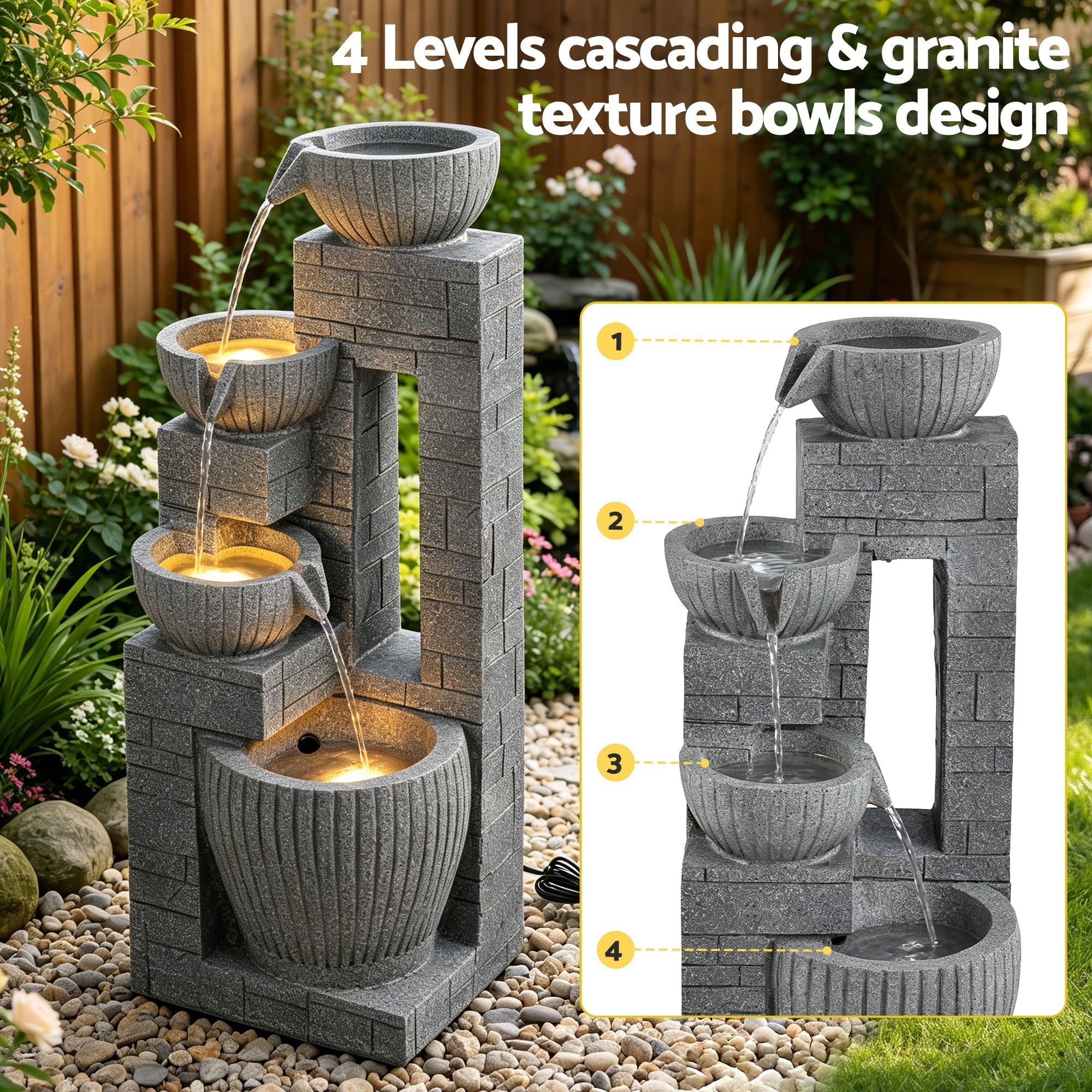 Solar Fountains Water Features Cascading Design Polyresin 80cm Grey - Home & Garden > Fountains > Fountains & Ponds - Rivercity House & Home Co. (ABN 18 642 972 209) - Affordable Modern Furniture Australia