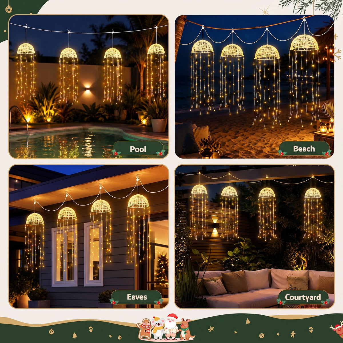 Solar Jellyfish Christmas Lights 4-Pack with 224 Warm White LEDs - Warm White - Occasions > Christmas > Outdoor Decorations & Lights - Rivercity House & Home Co. (ABN 18 642 972 209) - Affordable Modern Furniture Australia
