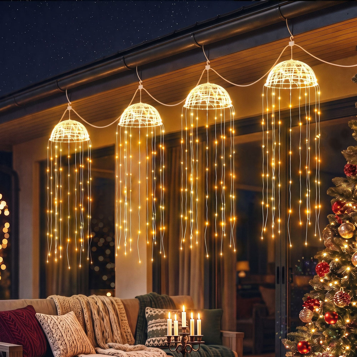 Solar Jellyfish Christmas Lights 4-Pack with 224 Warm White LEDs - Warm White - Occasions > Christmas > Outdoor Decorations & Lights - Rivercity House & Home Co. (ABN 18 642 972 209) - Affordable Modern Furniture Australia