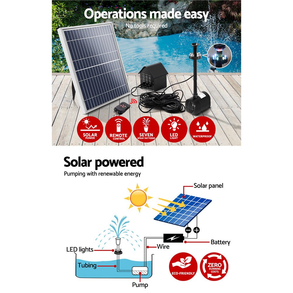 Solar Pond Pump with Battery Kit LED Lights 8.8 FT - Home & Garden > Fountains > Fountain & Ponds Accessories - Rivercity House & Home Co. (ABN 18 642 972 209) - Affordable Modern Furniture Australia