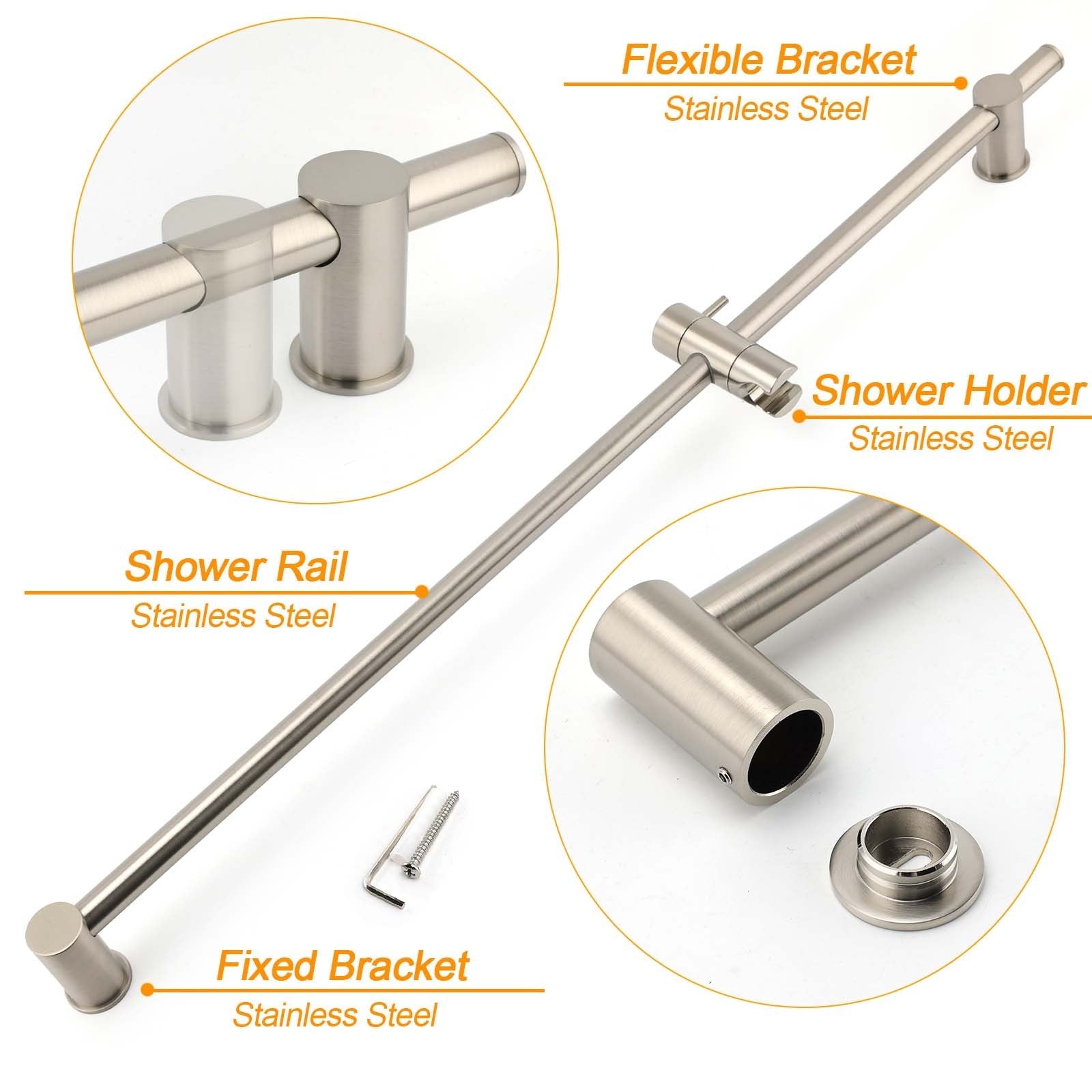 Solid Brass Brushed Nickel Long Sliding Rail Bar Swivel Handheld Shower Holder - Furniture > Bathroom > Shower Heads & Screens - Rivercity House & Home Co. (ABN 18 642 972 209) - Affordable Modern Furniture Australia