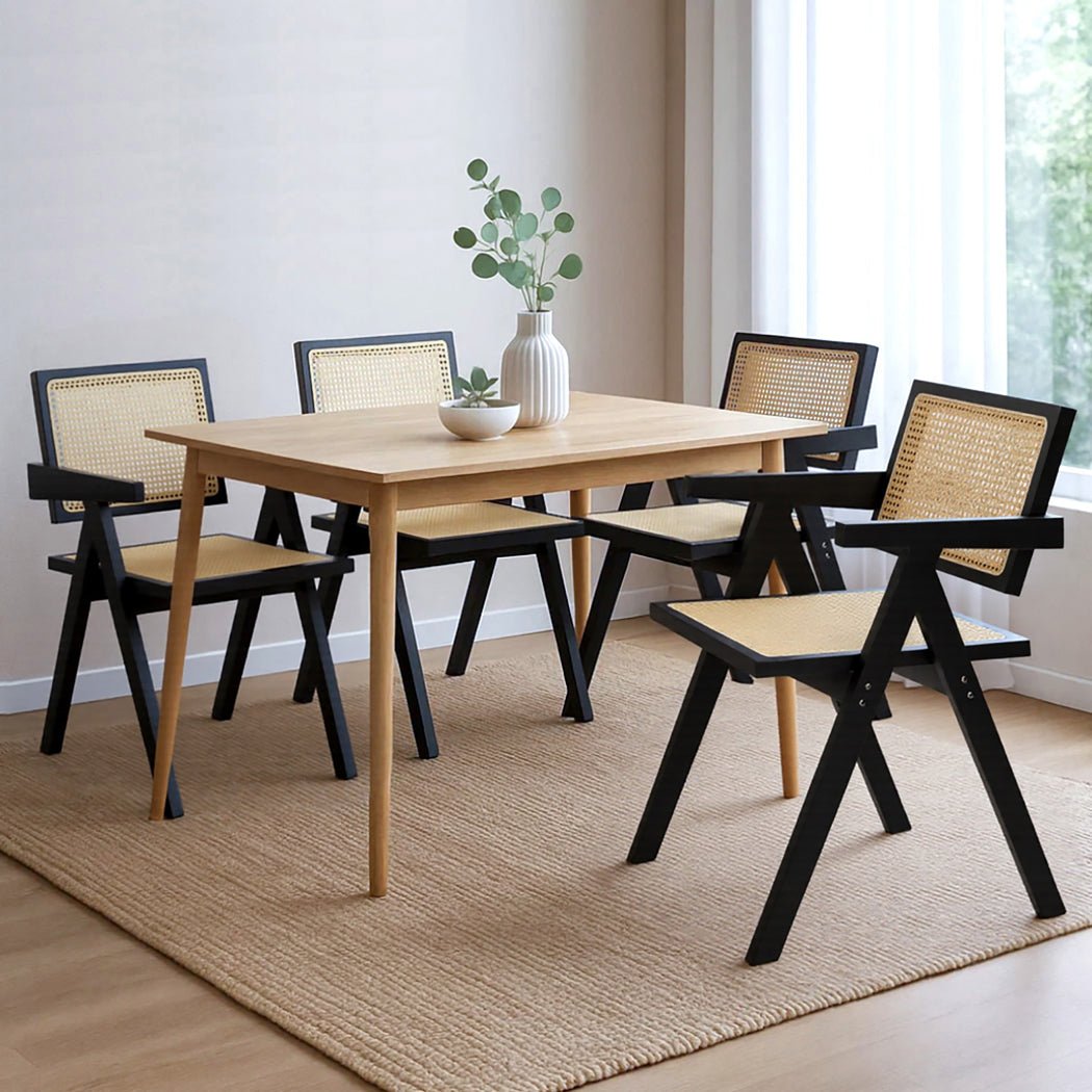 Solid Wood Rattan Armchair Dining Chair Set of 4 - Black - Rivercity House & Home Co. (ABN 18 642 972 209) - Affordable Modern Furniture Australia