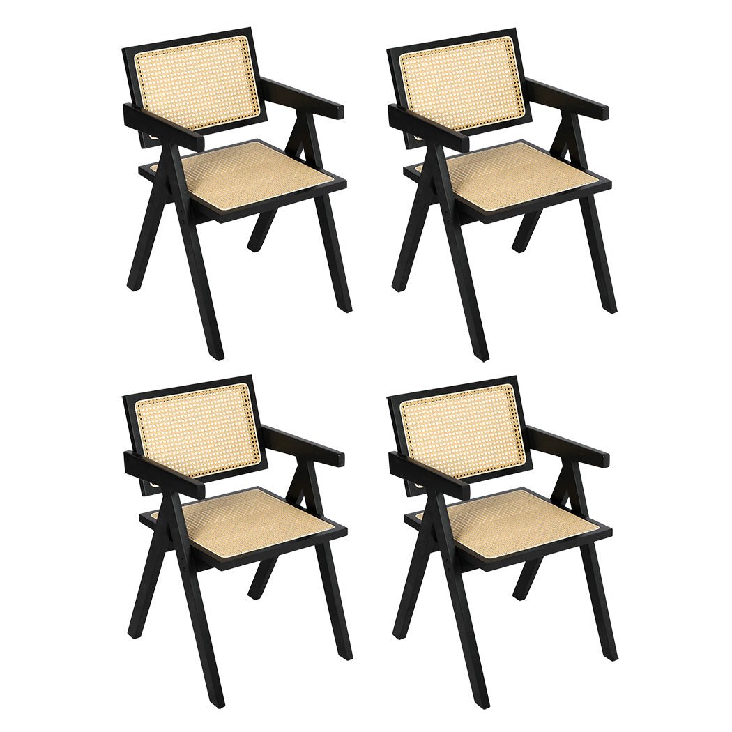 Solid Wood Rattan Armchair Dining Chair Set of 4 - Black - Rivercity House & Home Co. (ABN 18 642 972 209) - Affordable Modern Furniture Australia