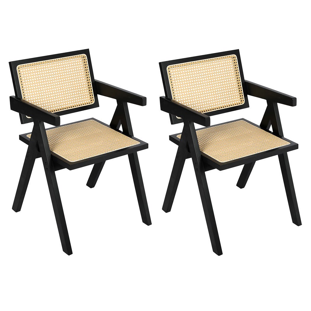 Solid Wood Rattan Armchair Dining Chairs 2 - Pack - Black - Rivercity House & Home Co. (ABN 18 642 972 209) - Affordable Modern Furniture Australia