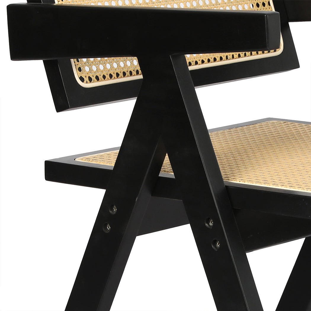 Solid Wood Rattan Armchair Dining Chairs 2 - Pack - Black - Rivercity House & Home Co. (ABN 18 642 972 209) - Affordable Modern Furniture Australia
