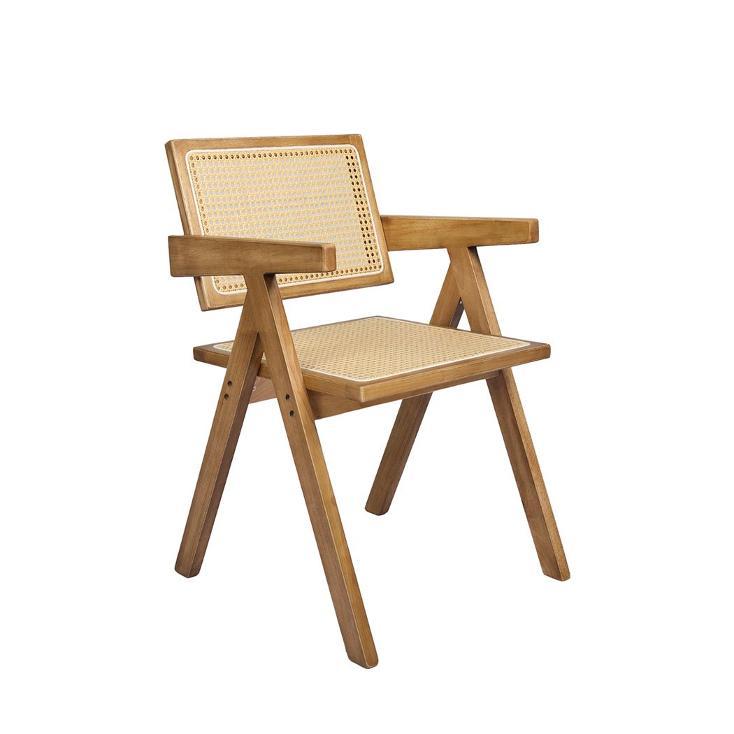 Solid Wood Rattan Dining Chair with Armrest - Natural - Rivercity House & Home Co. (ABN 18 642 972 209) - Affordable Modern Furniture Australia