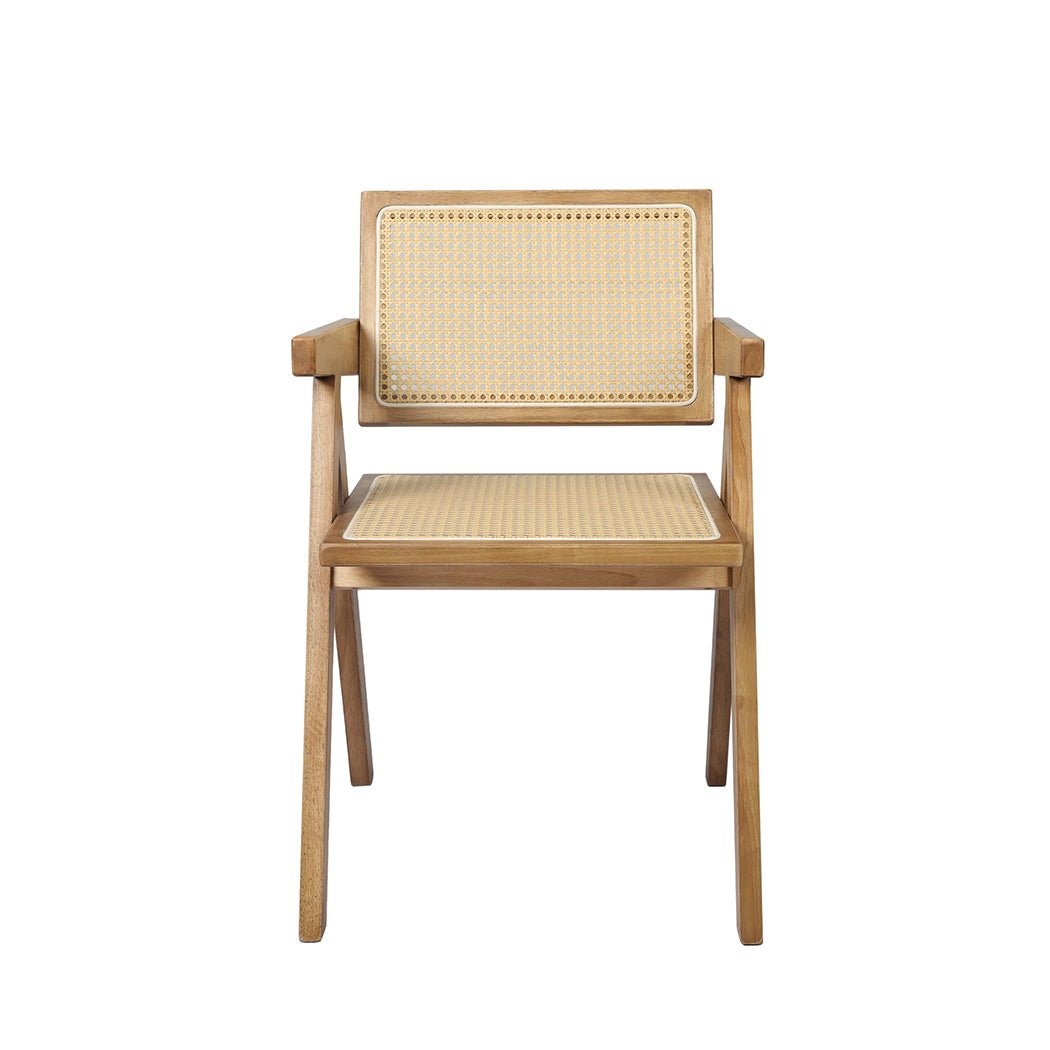 Solid Wood Rattan Dining Chair with Armrest - Natural - Rivercity House & Home Co. (ABN 18 642 972 209) - Affordable Modern Furniture Australia