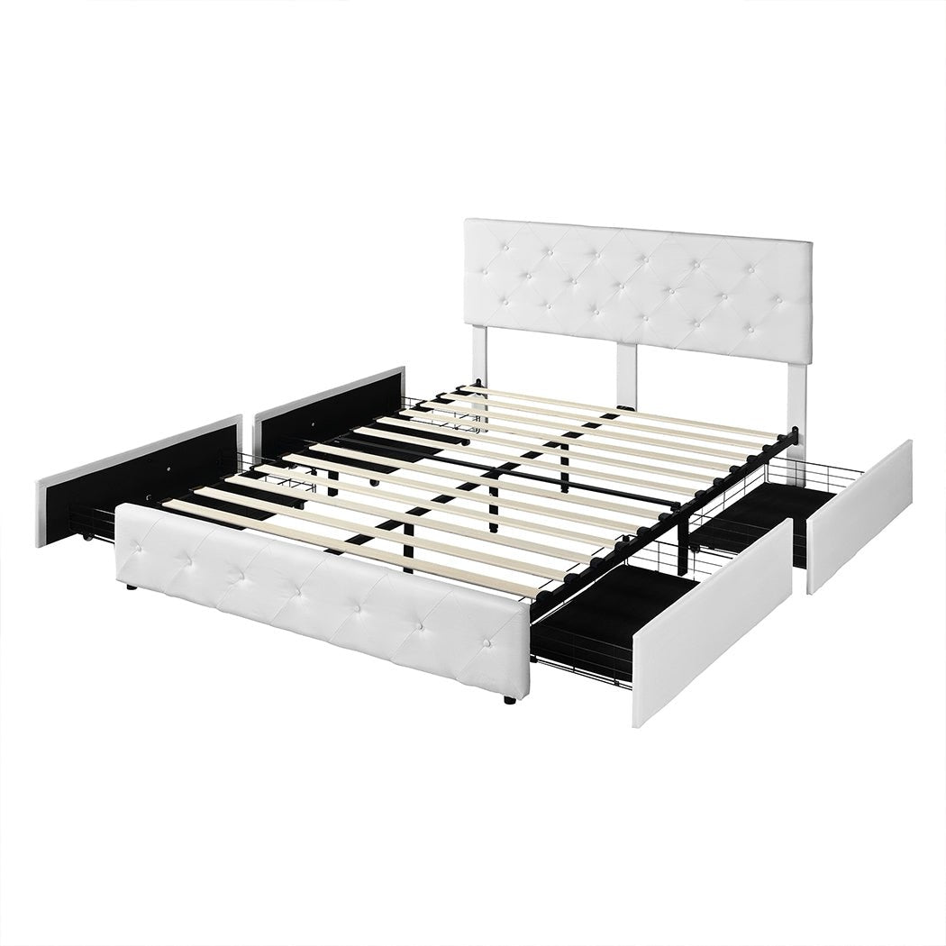 Sorrento Queen Bed Frame with Drawers & Tufted Headboard – Cream - Rivercity House & Home Co. (ABN 18 642 972 209) - Affordable Modern Furniture Australia