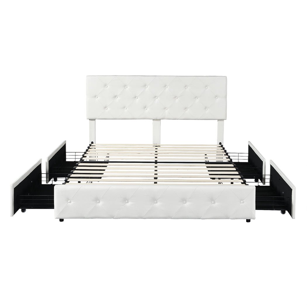 Sorrento Queen Bed Frame with Drawers & Tufted Headboard – Cream - Rivercity House & Home Co. (ABN 18 642 972 209) - Affordable Modern Furniture Australia