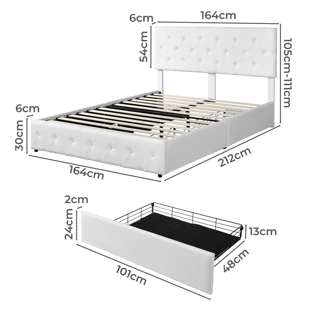 Sorrento Queen Bed Frame with Drawers & Tufted Headboard – Cream - Rivercity House & Home Co. (ABN 18 642 972 209) - Affordable Modern Furniture Australia