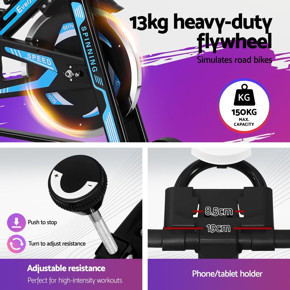 Spin Exercise Bike with 13kg Flywheel and 150kg Capacity - Black - Sports & Fitness > Exercise, Gym & Fitness > Exercise Bikes - Rivercity House & Home Co. (ABN 18 642 972 209) - Affordable Modern Furniture Australia