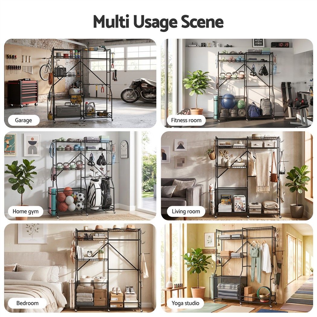 Sports Equipment Organizer Rack 174cm Multi Garage Storage for Golf Bag - Black - Sports & Fitness > Exercise, Gym & Fitness > Gym Equipment & Accessories - Rivercity House & Home Co. (ABN 18 642 972 209) - Affordable Modern Furniture Australia