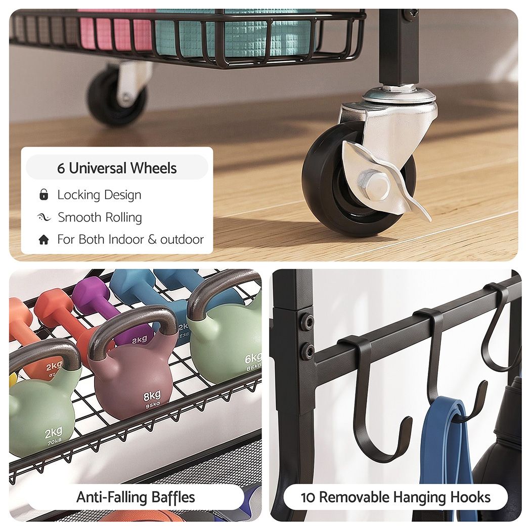 Sports Equipment Organizer Rack 174cm Multi Garage Storage for Golf Bag - Black - Sports & Fitness > Exercise, Gym & Fitness > Gym Equipment & Accessories - Rivercity House & Home Co. (ABN 18 642 972 209) - Affordable Modern Furniture Australia