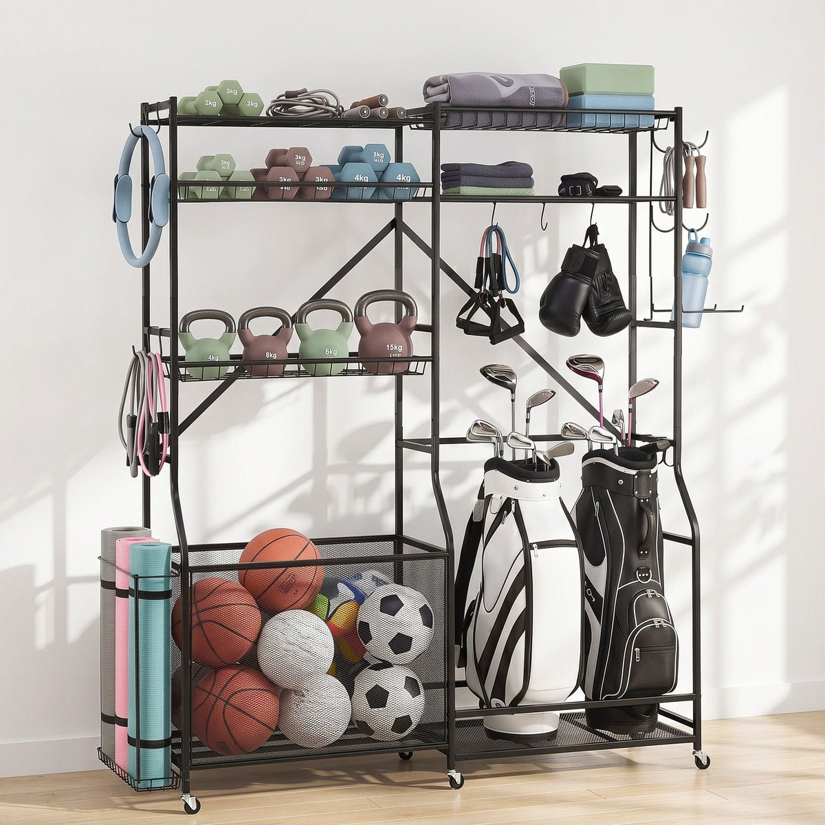 Sports Equipment Organizer Rack 174cm Multi Garage Storage for Golf Bag - Black - Sports & Fitness > Exercise, Gym & Fitness > Gym Equipment & Accessories - Rivercity House & Home Co. (ABN 18 642 972 209) - Affordable Modern Furniture Australia