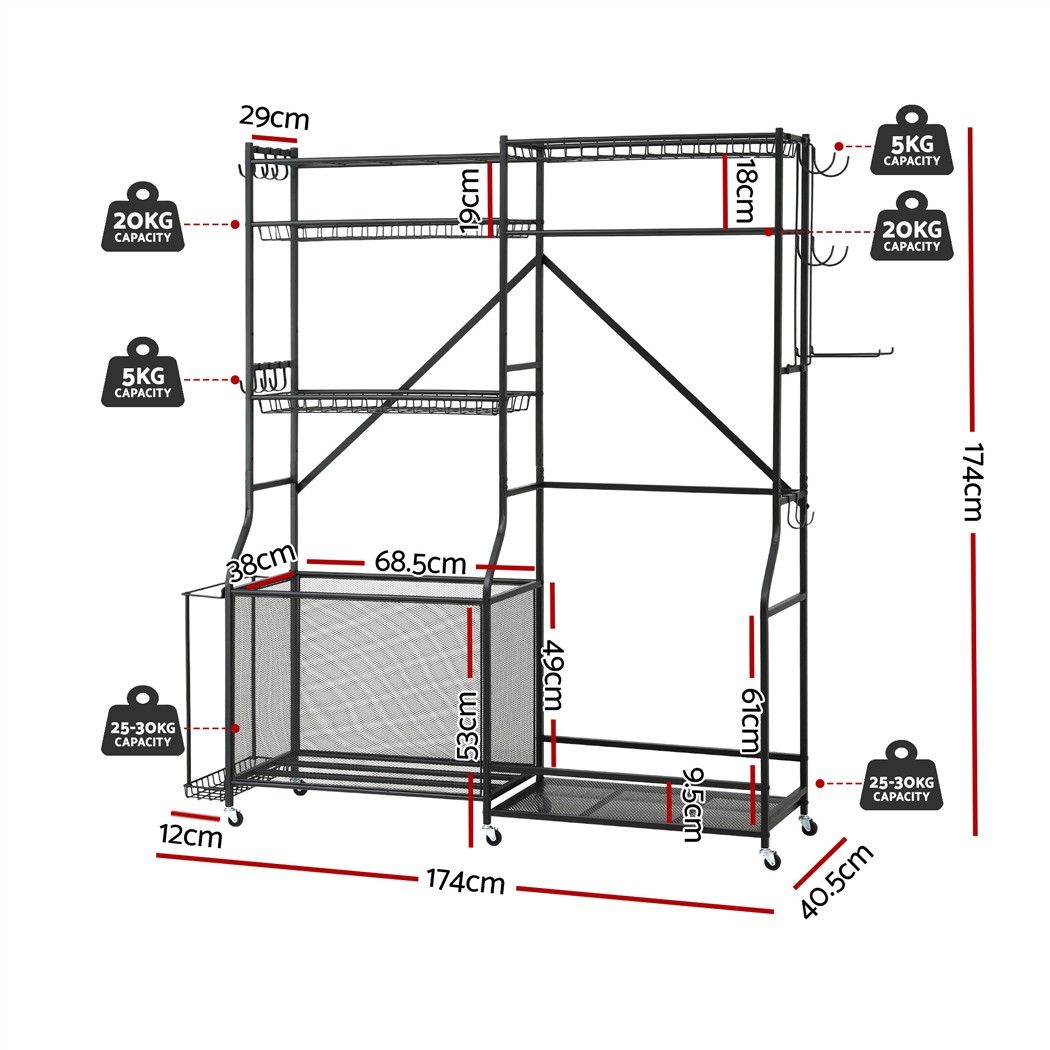 Sports Equipment Organizer Rack 174cm Multi Garage Storage for Golf Bag - Black - Sports & Fitness > Exercise, Gym & Fitness > Gym Equipment & Accessories - Rivercity House & Home Co. (ABN 18 642 972 209) - Affordable Modern Furniture Australia