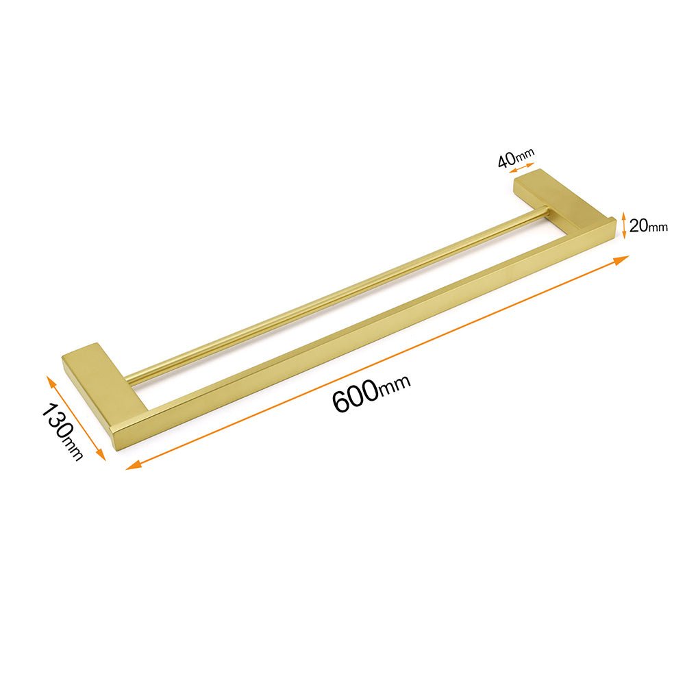 Square SUS Double Towel Rail Rack 600mm Brushed Gold Hanger Holder Bar Bathroom - Home & Garden > Bathroom Accessories > Shower Accessories - Rivercity House & Home Co. (ABN 18 642 972 209) - Affordable Modern Furniture Australia