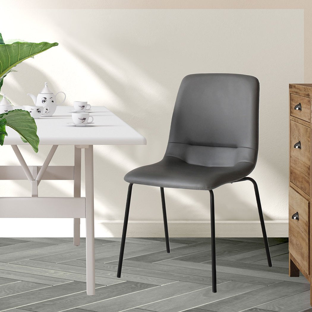 Stackable Dining Chairs Set of 4 with Steel Frame - Grey - Rivercity House & Home Co. (ABN 18 642 972 209) - Affordable Modern Furniture Australia