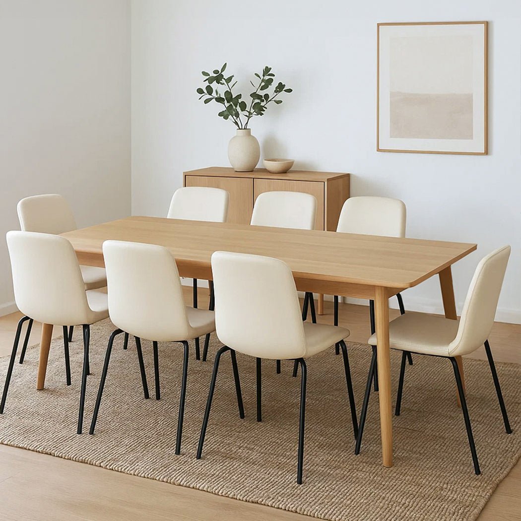 Stackable Dining Chairs Set of 8 with PU Leather Upholstery - Beige - Rivercity House & Home Co. (ABN 18 642 972 209) - Affordable Modern Furniture Australia