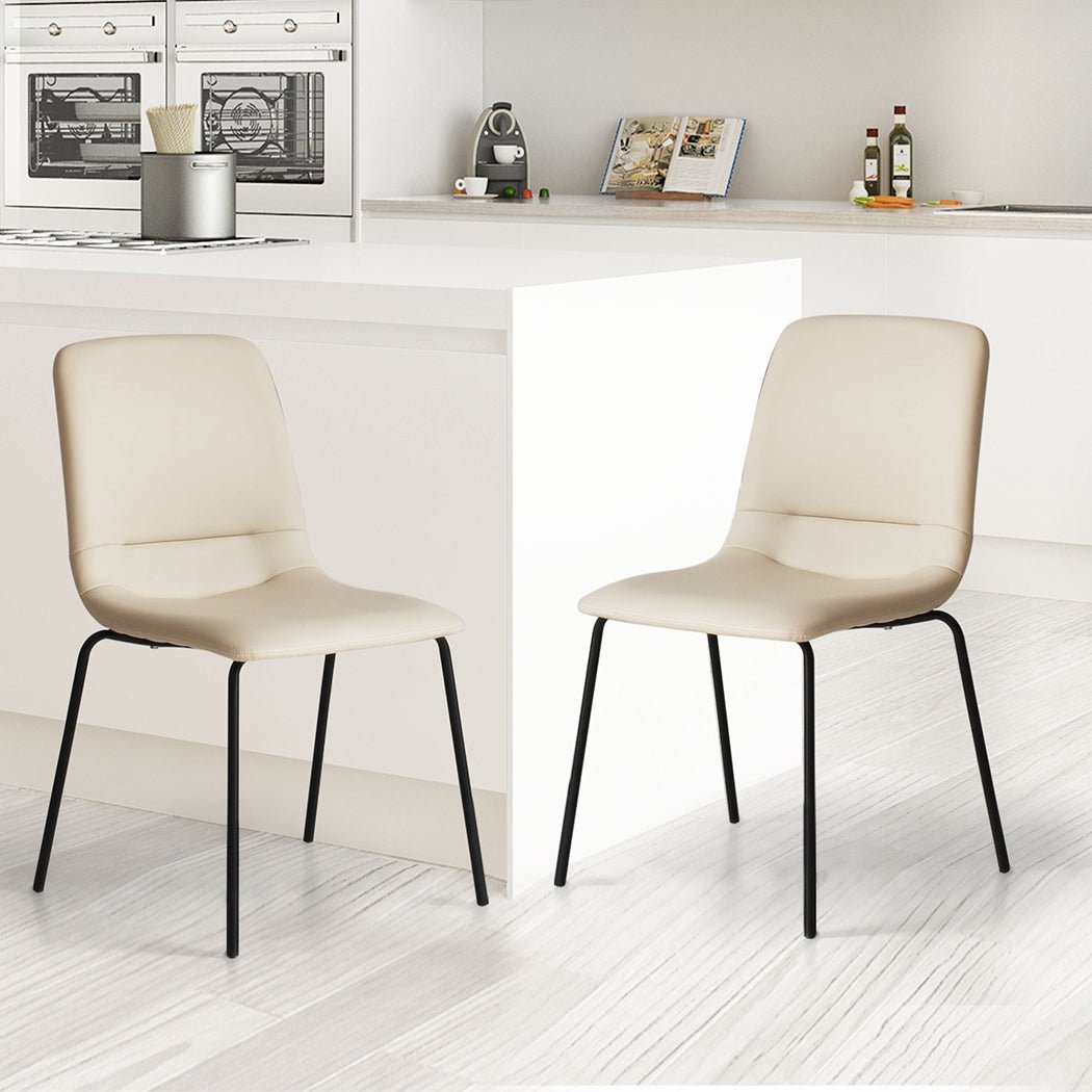 Stackable Dining Chairs Set of 8 with PU Leather Upholstery - Beige - Rivercity House & Home Co. (ABN 18 642 972 209) - Affordable Modern Furniture Australia
