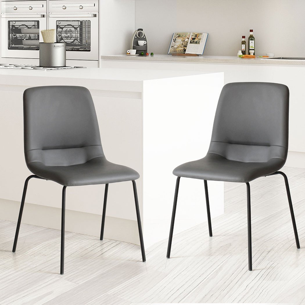 Stackable Dining Chairs Set of 8 with PU Leather Upholstery - Dark Grey - Rivercity House & Home Co. (ABN 18 642 972 209) - Affordable Modern Furniture Australia